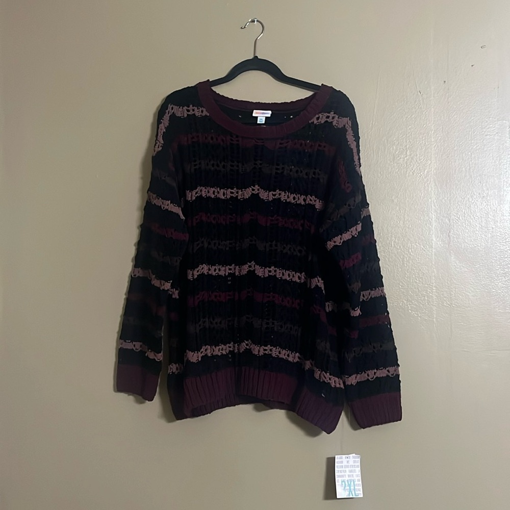 LuLaRoe Sweater Sz 2X Mariah Lose Knit Pullover Ribbed Neckline Cuffs Hem